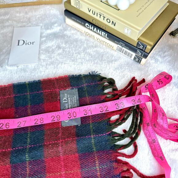 Christian Dior Red Cashmaire 100% acrylic Plaid Scarf GREAT GIFT IDEA! - Picture 8 of 8